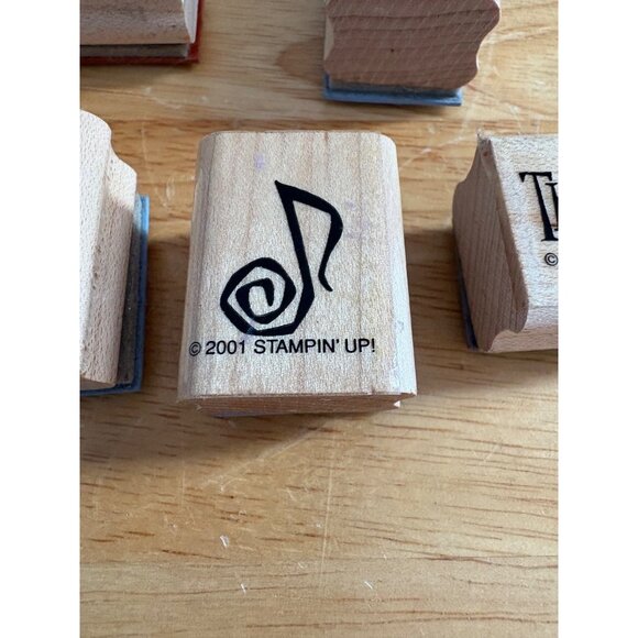 Stampin Up! 2001 Wooden Rubber Stamps Set Of 5 Congrats! Miss You Thanks Designs - Picture 6 of 9